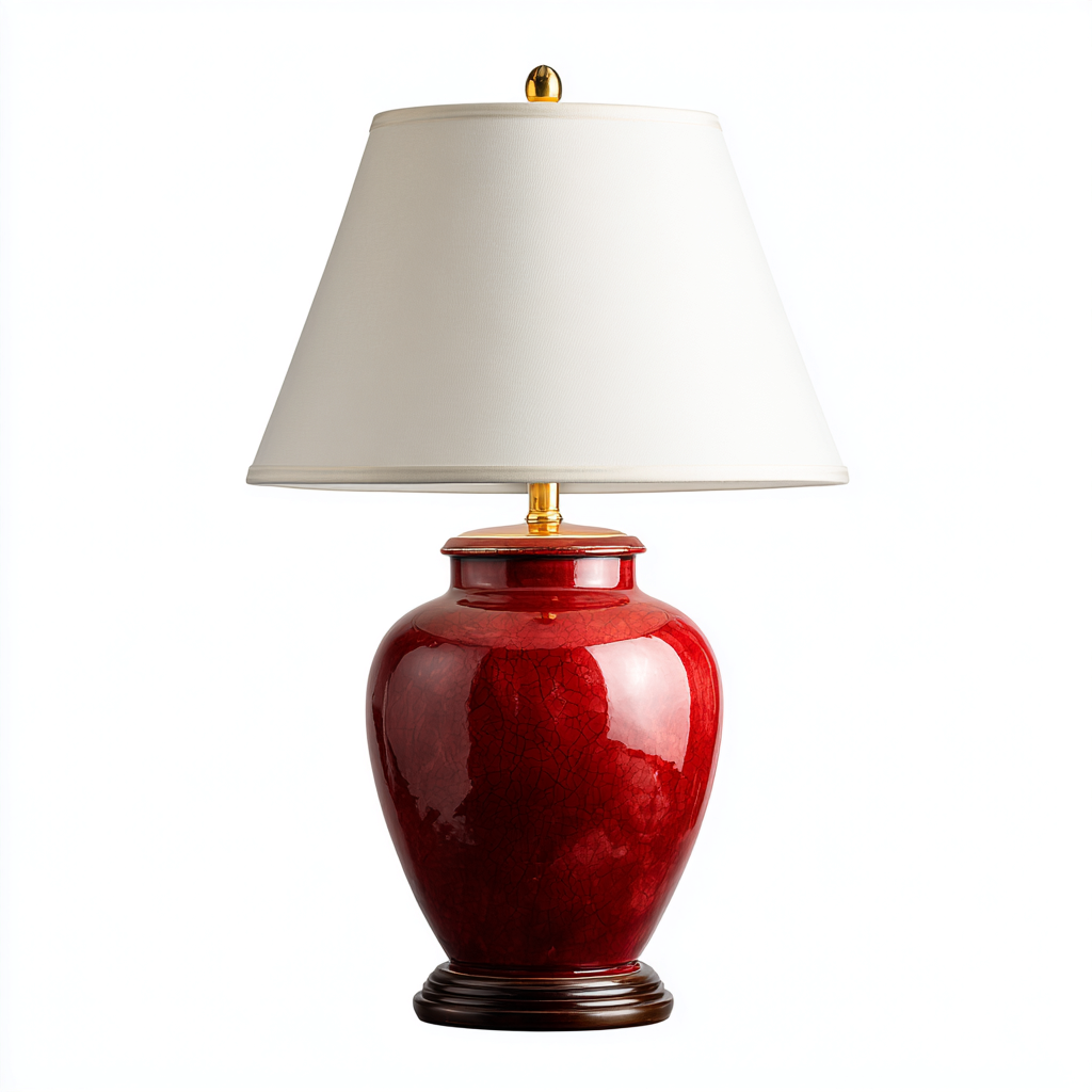 Lampada da tavolo in ceramica 35x35x60 cm - rosso - stile classico - ideale per soggiorno-Designene