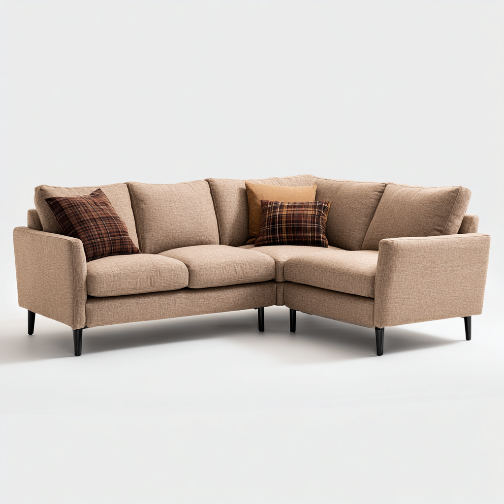 Divano angolare in tessuto 245x245x85 cm - beige chiaro - design moderno con gambe nere - comfort accogliente per soggiorno-Designene