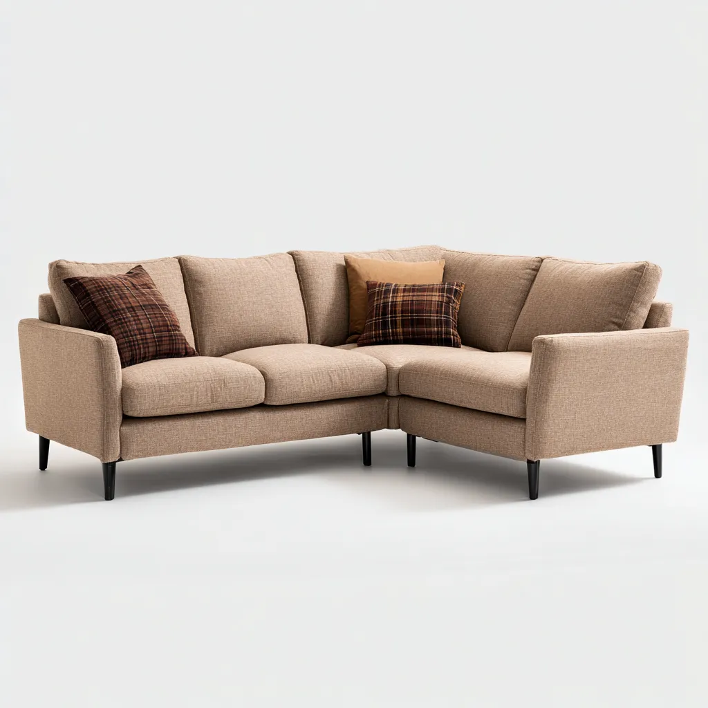 Divano angolare in tessuto 245x245x85 cm - beige chiaro - design moderno con gambe nere - comfort accogliente per soggiorno-Designene