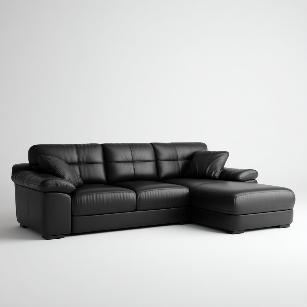 Divano angolare in pelle 255x160x90 cm - nero - design moderno con chaise longue e braccioli imbottiti-Designene