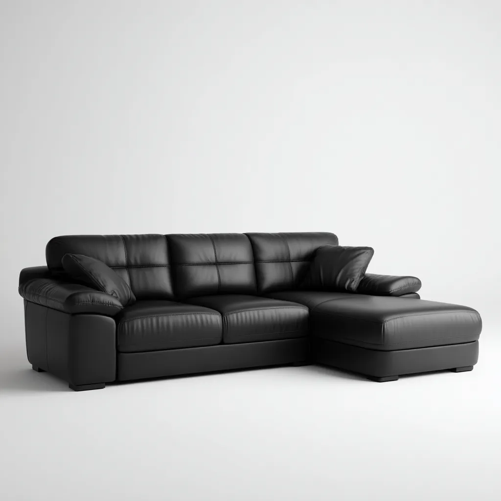 Divano angolare in pelle 255x160x90 cm - nero - design moderno con chaise longue e braccioli imbottiti-Designene