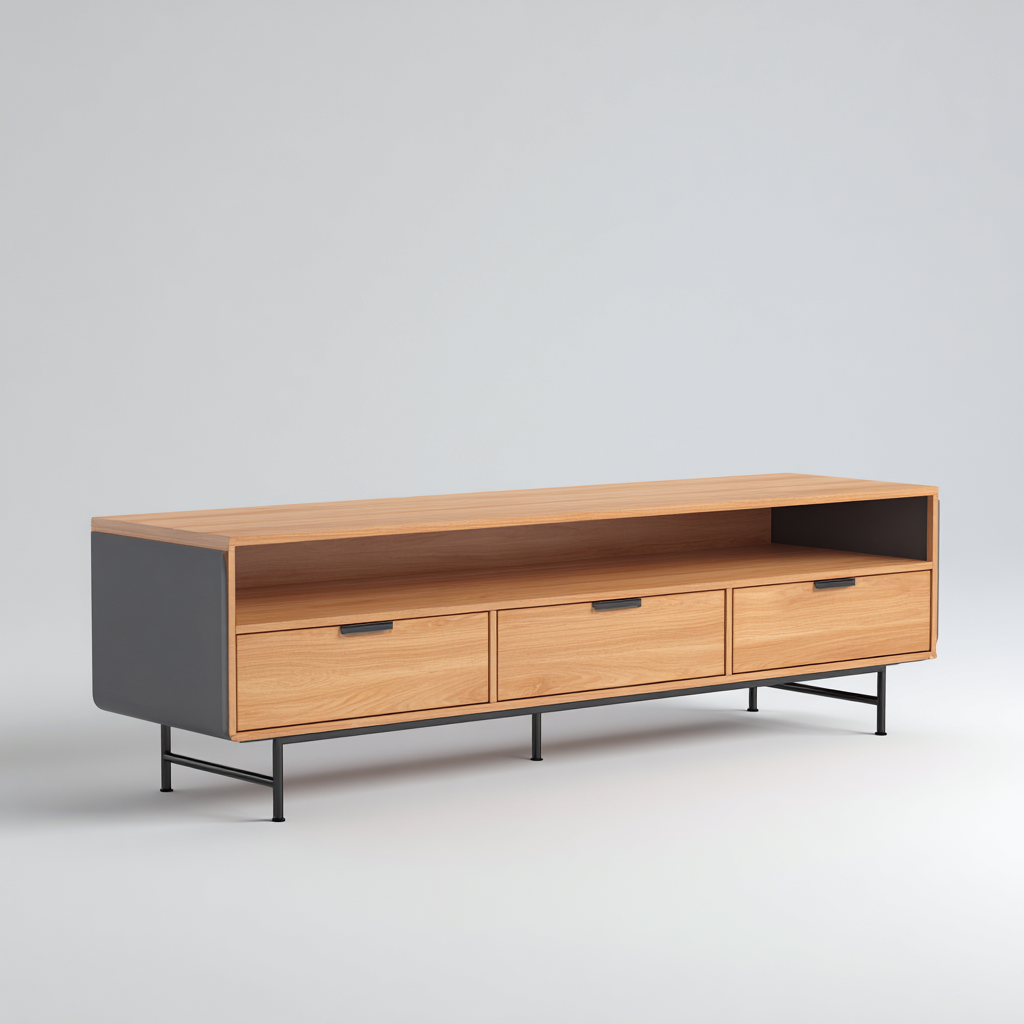 Mobile TV in legno e metallo 160x40x50 cm - rovere-grigio-nero - design moderno-Designene