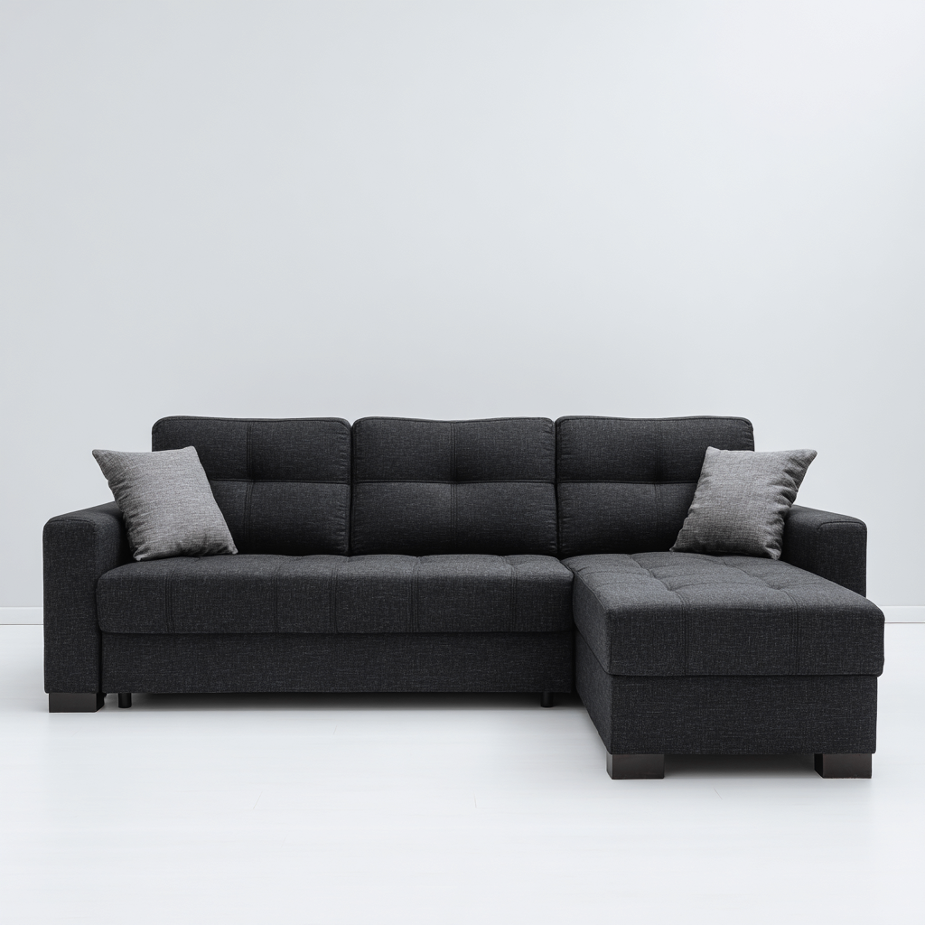 Divano angolare in tessuto 250x155x90 cm - nero - design moderno con chaise longue-Designene