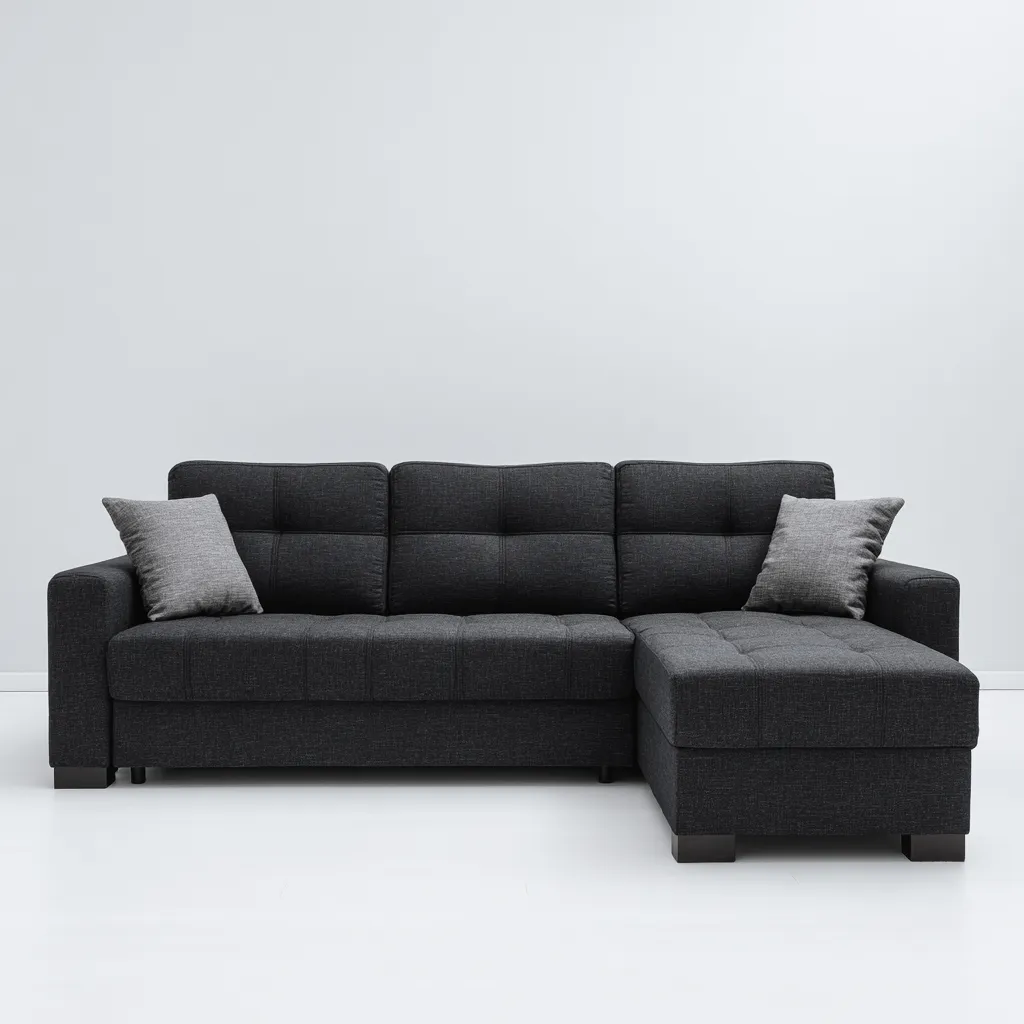 Divano angolare in tessuto 250x155x90 cm - nero - design moderno con chaise longue-Designene