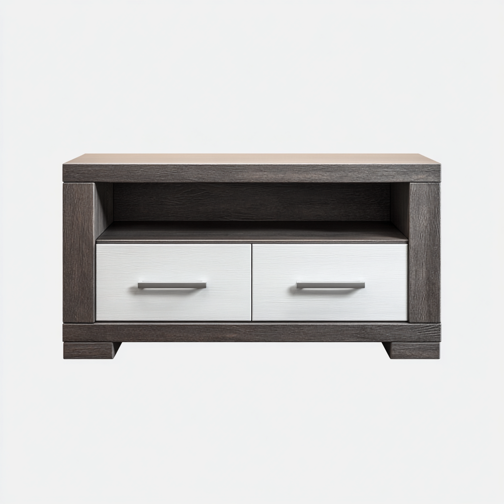 Mobile TV in legno MDF 100x40x55 cm - Grigio scuro-Bianco - Design moderno con due cassetti e vano aperto-Designene