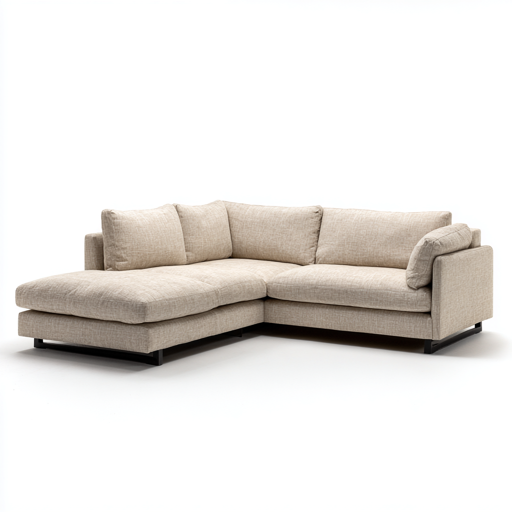 Divano angolare in tessuto 265x165x85 cm - beige - design moderno con base nera-Designene