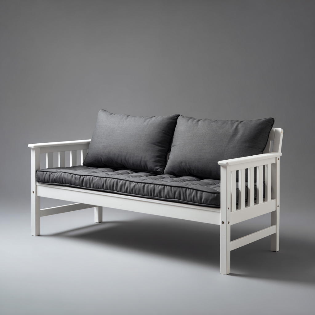 Divano da esterno in legno con cuscini in tessuto 175x70x80 cm - bianco-grigio scuro - stile classico per giardino e terrazza-Designene