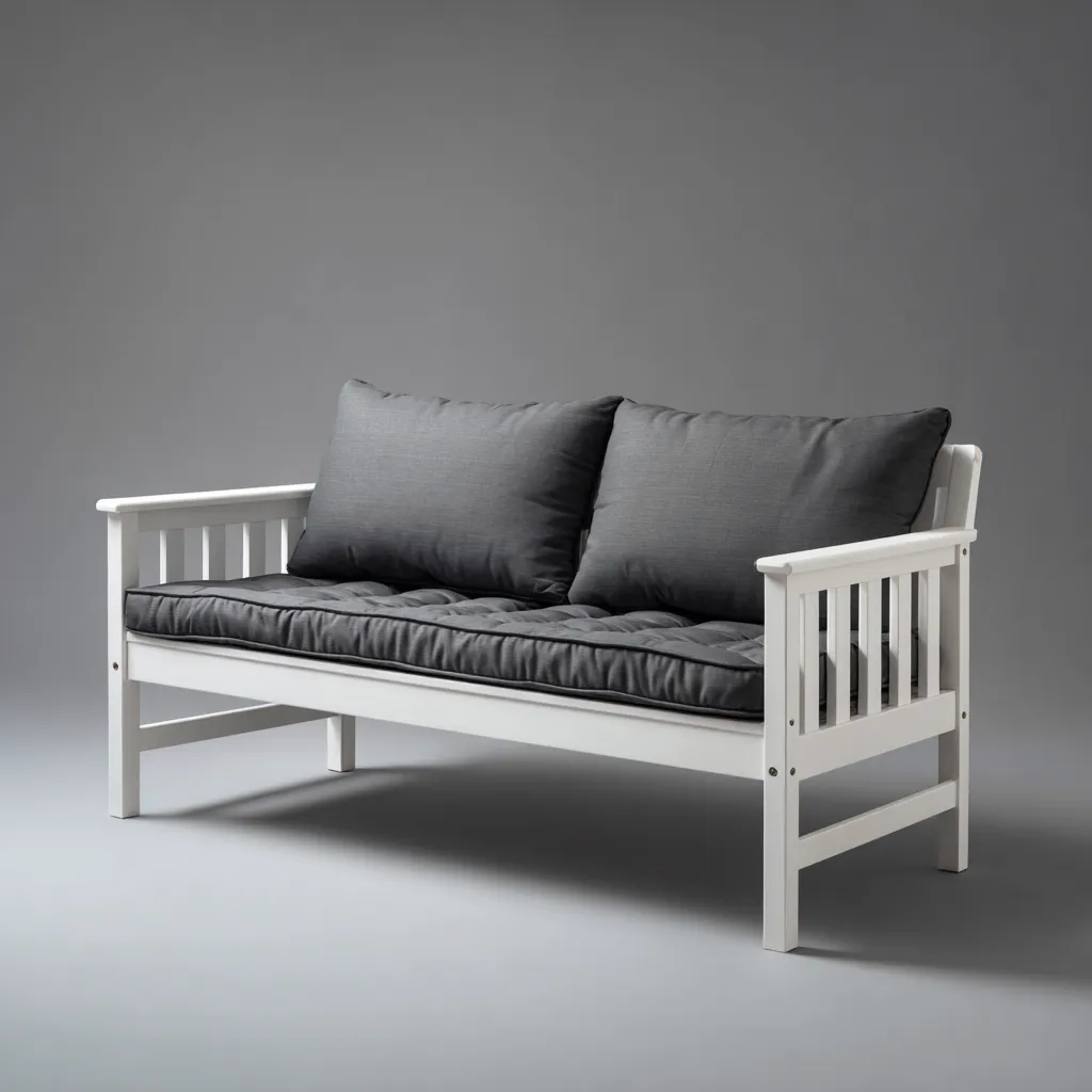 Divano da esterno in legno con cuscini in tessuto 175x70x80 cm - bianco-grigio scuro - stile classico per giardino e terrazza-Designene