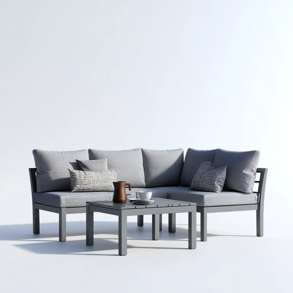 Divano da esterno in metallo con cuscini in tessuto e tavolino 200x140x75 cm - grigio - design moderno e minimalista-Designene