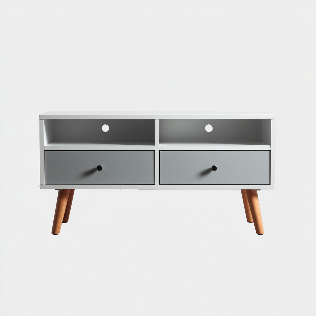 Mobile TV in legno MDF 100x40x55 cm - Bianco-Grigio - Design scandinavo con due cassetti e due vani aperti-Designene