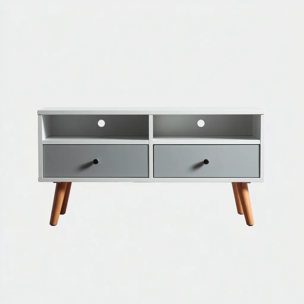 Mobile TV in legno MDF 100x40x55 cm - Bianco-Grigio - Design scandinavo con due cassetti e due vani aperti-Designene