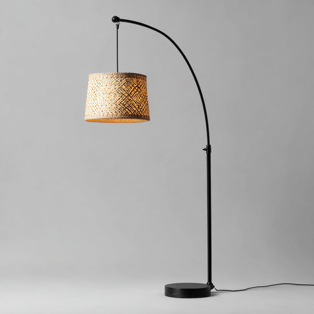 Lampada da terra metallo nero 50x35x170 cm beige-nero stile boho-Designene