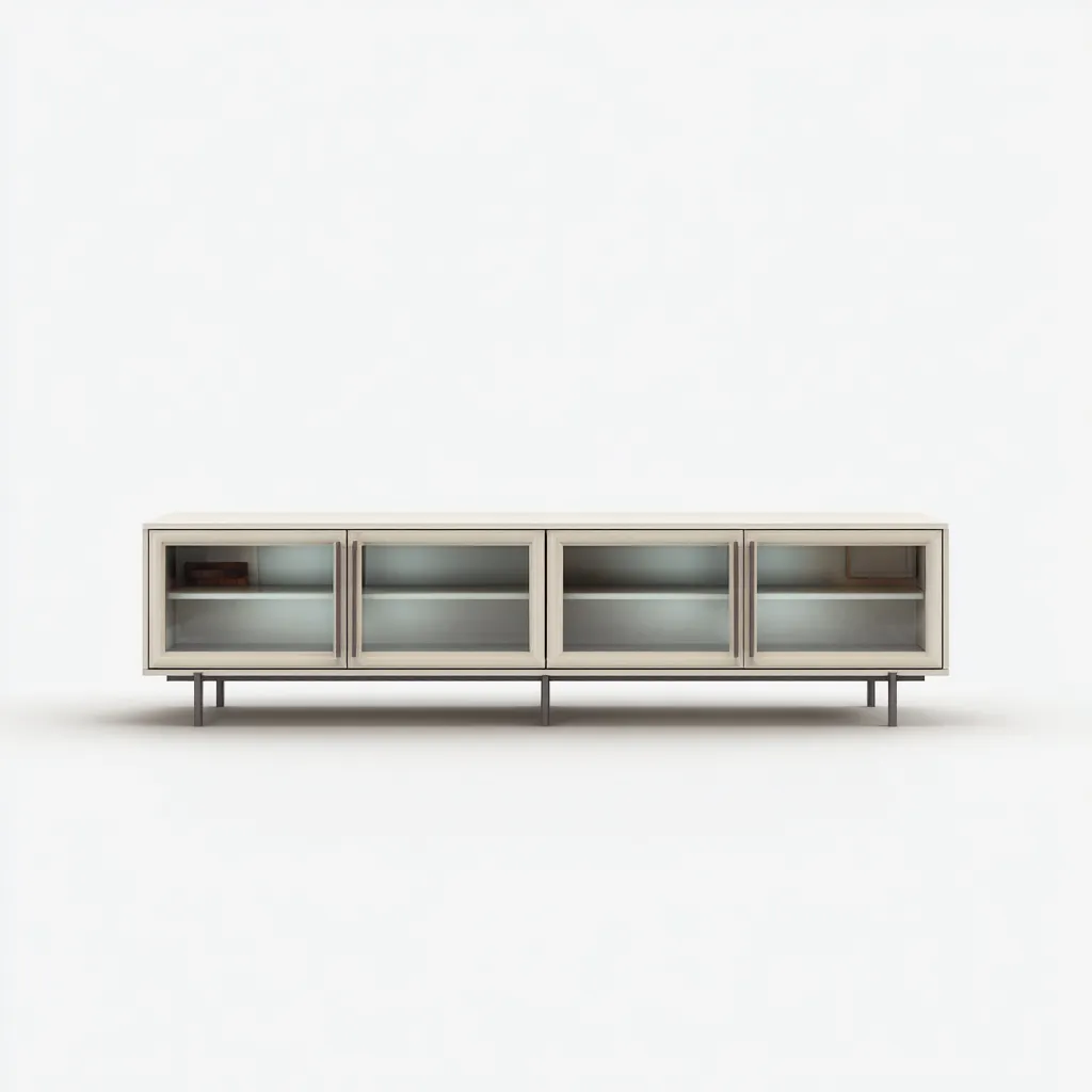 Mobile TV in legno e vetro 180x40x55 cm - beige - stile moderno minimalista-Designene