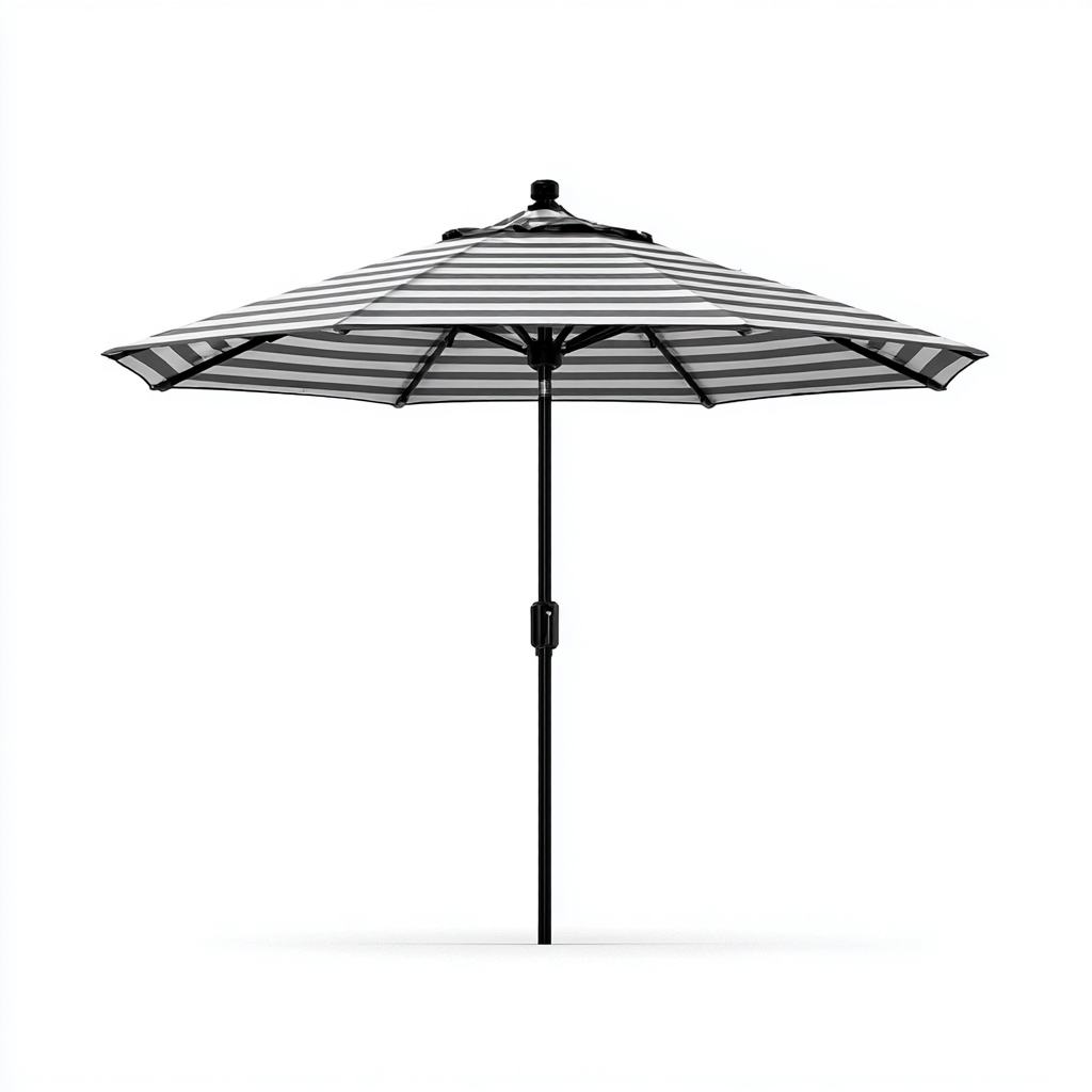 Ombrellone da giardino in poliestere 270x270x250 cm - grigio-bianco - con palo in acciaio nero e fantasia a righe-Designene