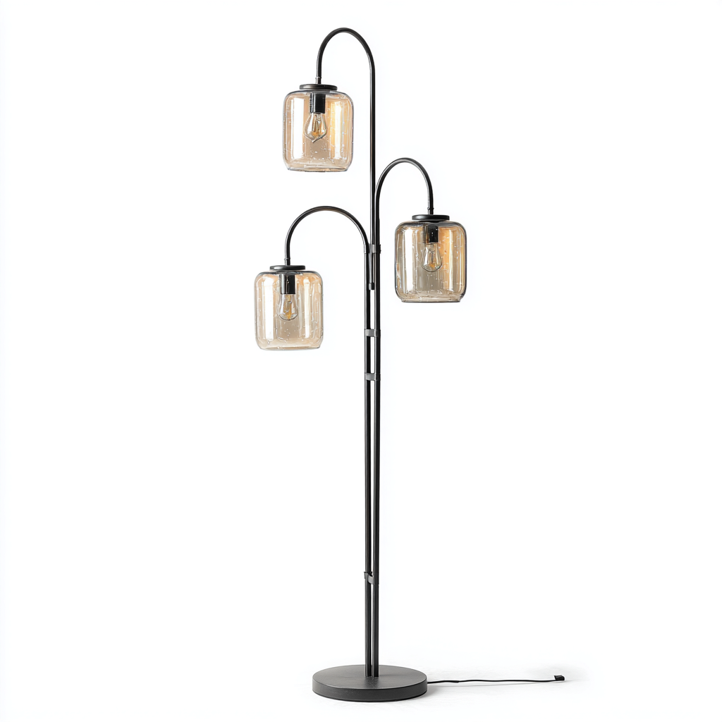 Lampada da terra metallo nero 35x35x165 cm vetro marrone-nero design moderno a tre luci-Designene