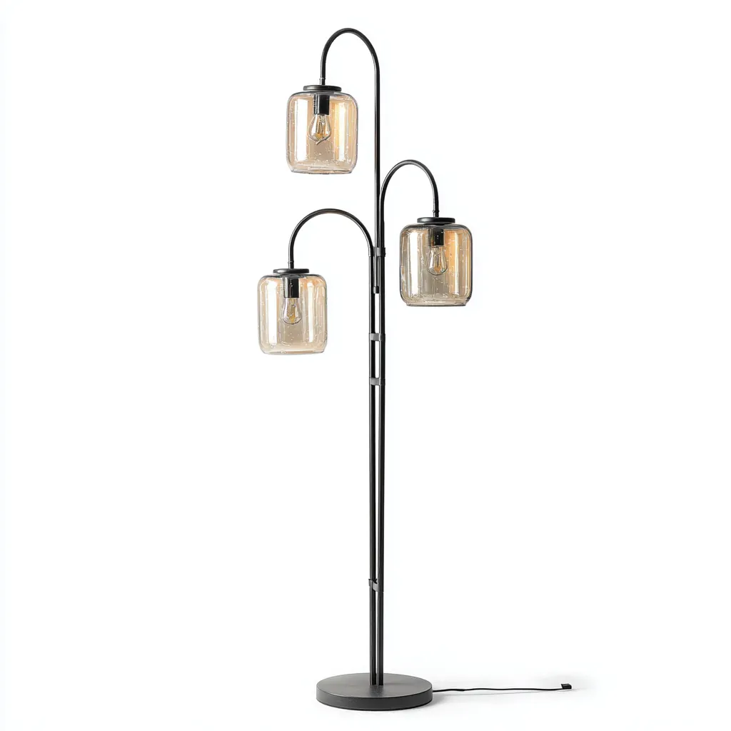 Lampada da terra metallo nero 35x35x165 cm vetro marrone-nero design moderno a tre luci-Designene