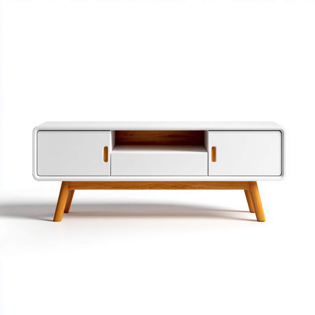 Mobile TV in legno MDF 120x40x50 cm - Bianco-Naturale - Design nordico con due ante, un cassetto e un vano aperto-Designene