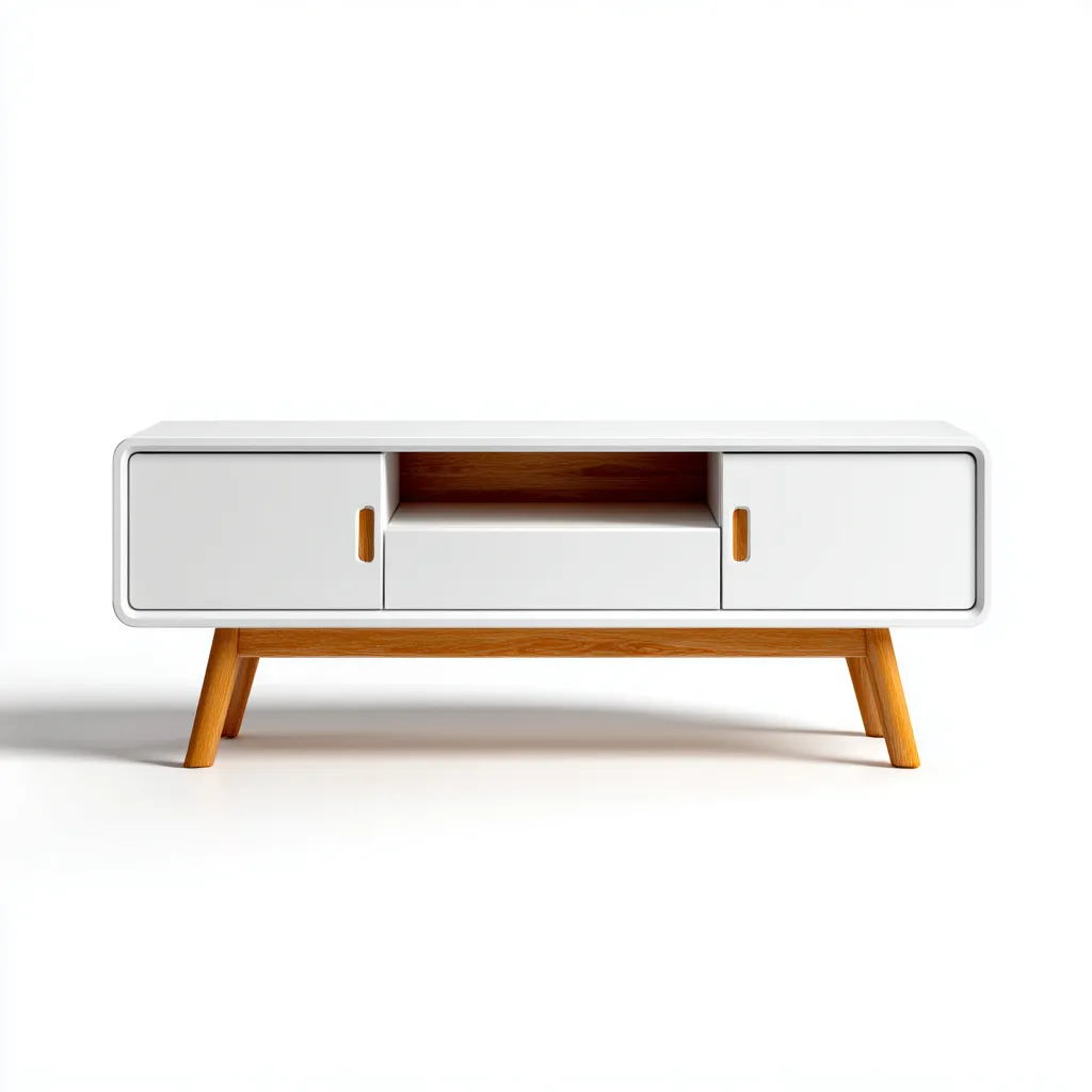 Mobile TV in legno MDF 120x40x50 cm - Bianco-Naturale - Design nordico con due ante, un cassetto e un vano aperto-Designene