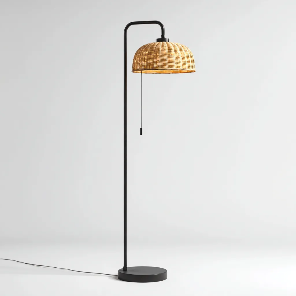 Lampada da terra metallo nero 42x32x165 cm beige-nero stile naturale-Designene