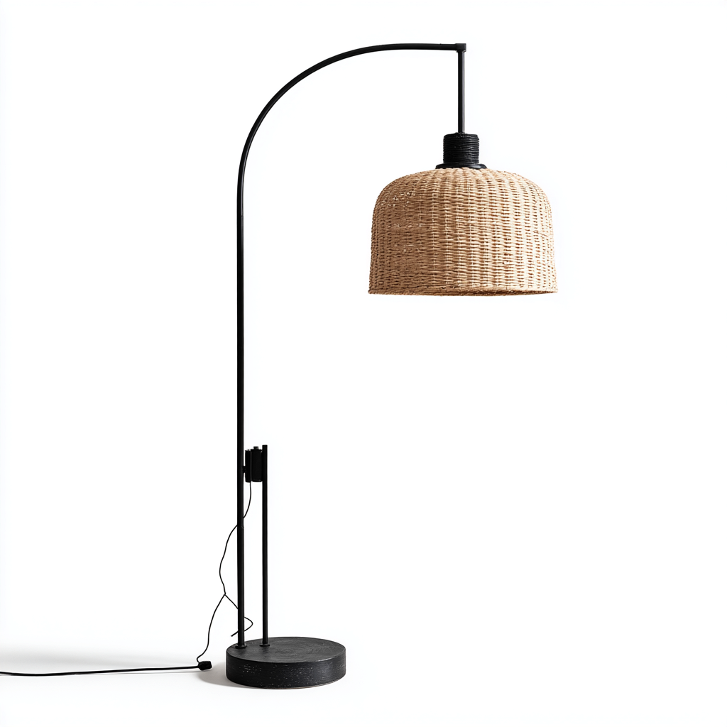 Lampada da terra metallo nero 47x35x165 cm beige-nero stile boho artigianale-Designene
