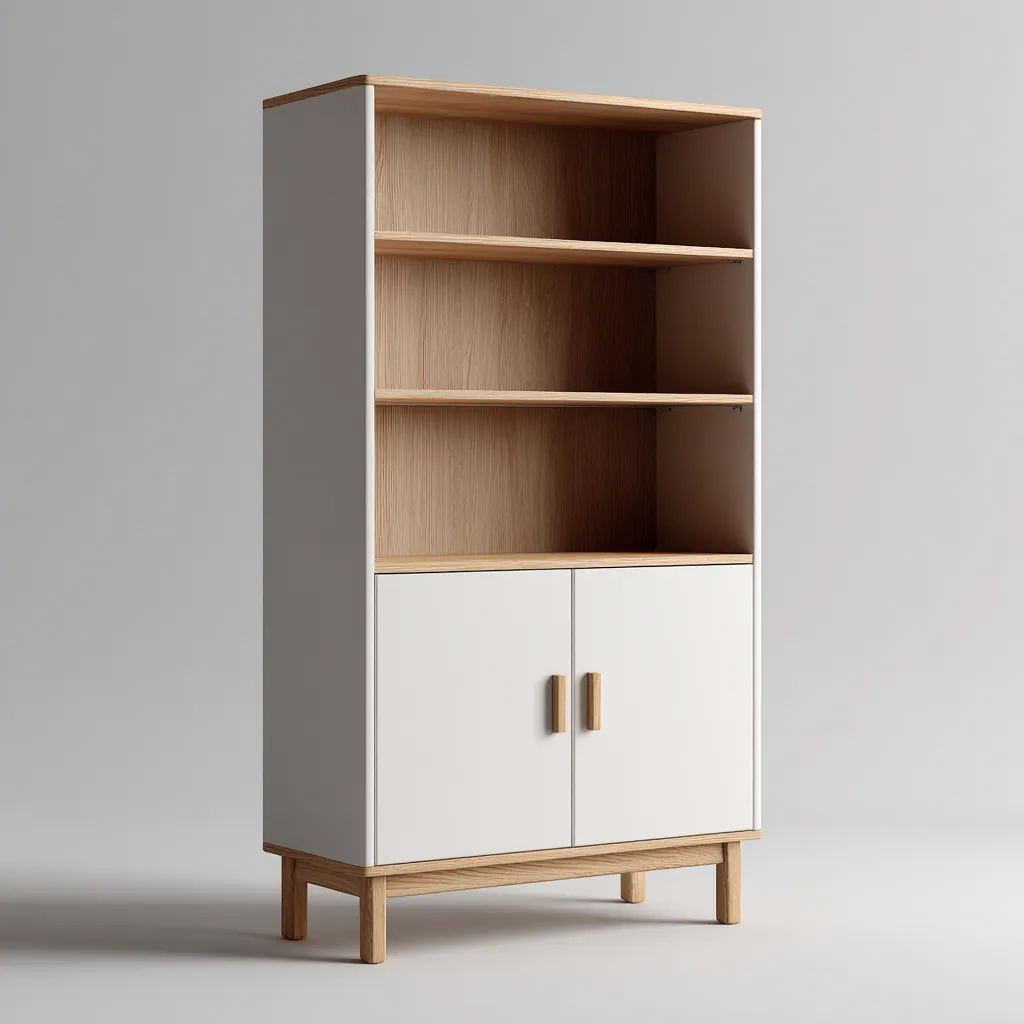 Attaccapanni con mobile in legno 85x35x150 cm - bianco - design nordico - con ante inferiori e ripiani aperti superiori-Designene