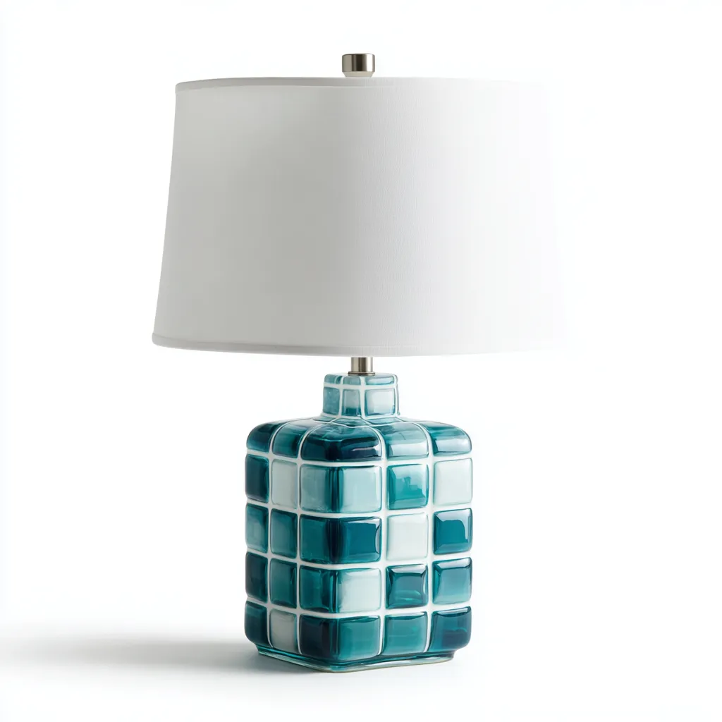 Lampada da tavolo in ceramica 27x27x52 cm - blu e bianco - design moderno - ideale per soggiorno o camera da letto-Designene