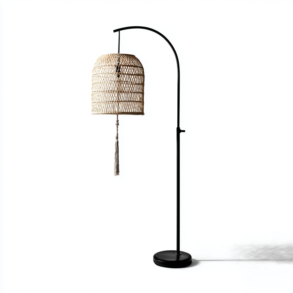 Lampada da terra metallo nero 44x32x165 cm beige-nero stile boho naturale-Designene