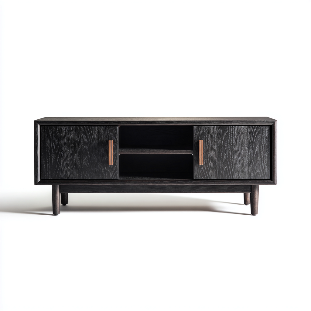 Mobile TV in legno massello 140x40x55 cm - nero - stile scandinavo moderno-Designene