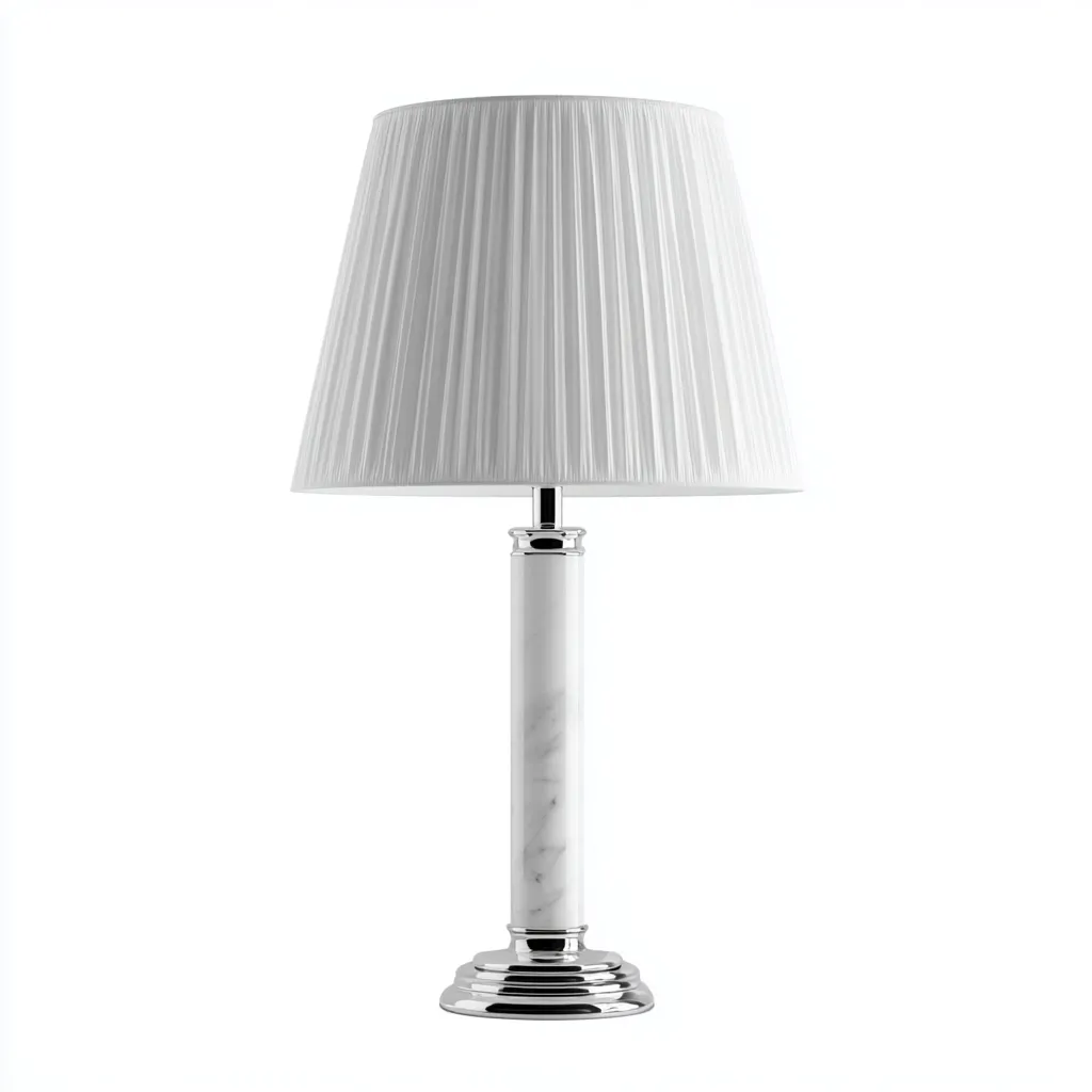 Lampada da tavolo in marmo bianco con base cromata e paralume plissettato 25x25x50 cm - bianco - design contemporaneo-Designene