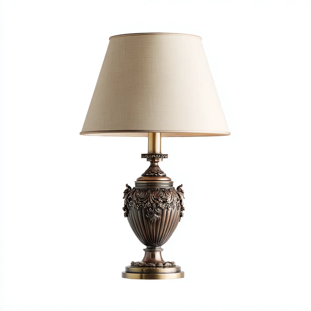 Lampada da tavolo in bronzo con paralume in tessuto 30x30x55 cm - marrone-bianco - design classico barocco-Designene