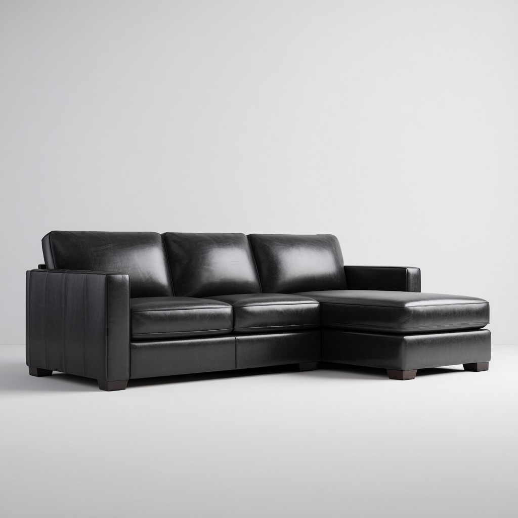 Divano angolare in pelle 245x155x85 cm - nero - design moderno con chaise longue e braccioli squadrati-Designene