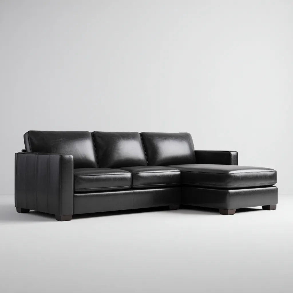 Divano angolare in pelle 245x155x85 cm - nero - design moderno con chaise longue e braccioli squadrati-Designene