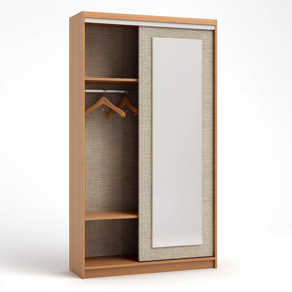 Attaccapanni con anta scorrevole e specchio in legno 120x55x200 cm - legno chiaro - design moderno - con barra appendiabiti e ripiani interni-Designene