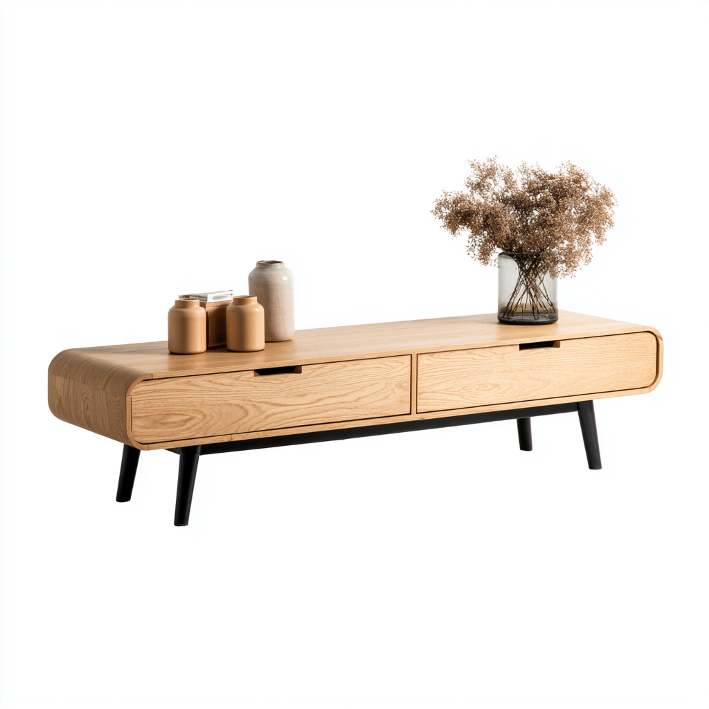 Mobile TV in legno MDF 160x42x45 cm - Marrone-Nero - Design nordico con due cassetti-Designene