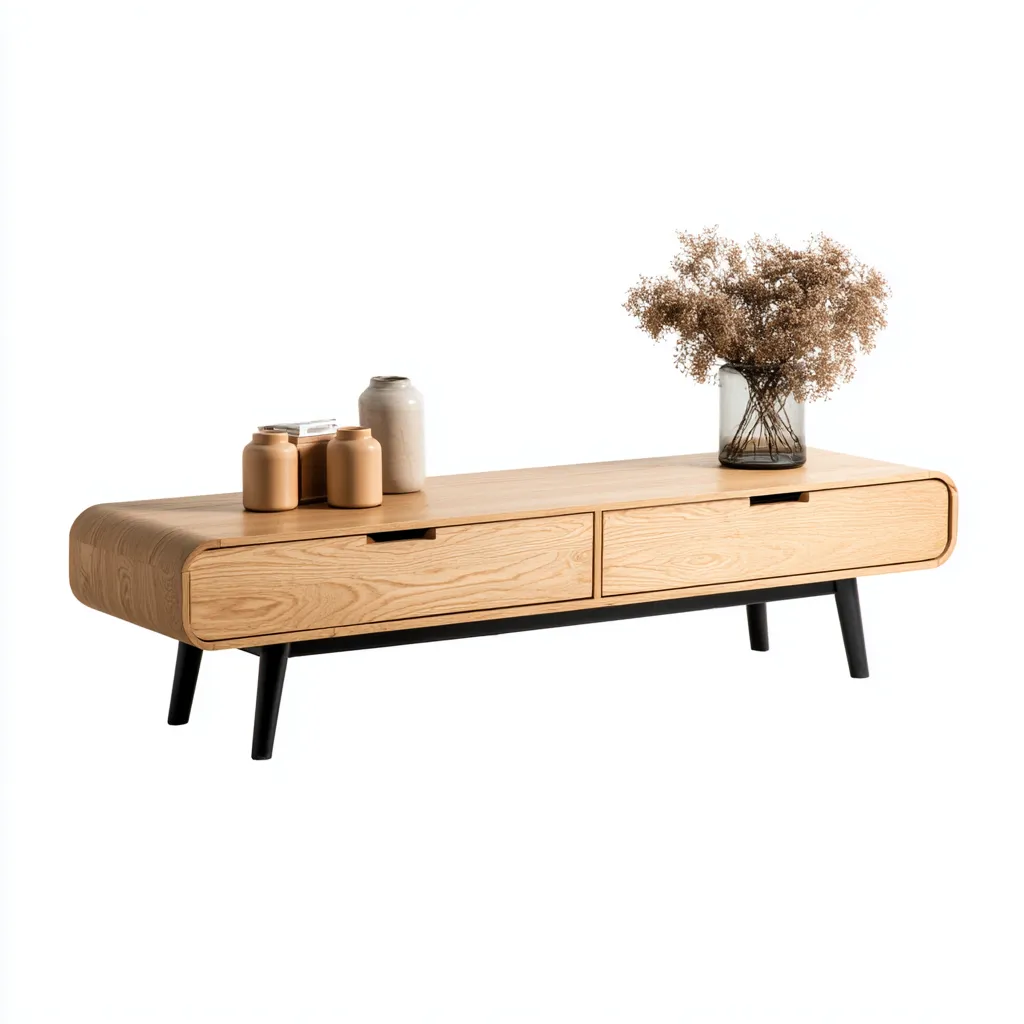 Mobile TV in legno MDF 160x42x45 cm - Marrone-Nero - Design nordico con due cassetti-Designene