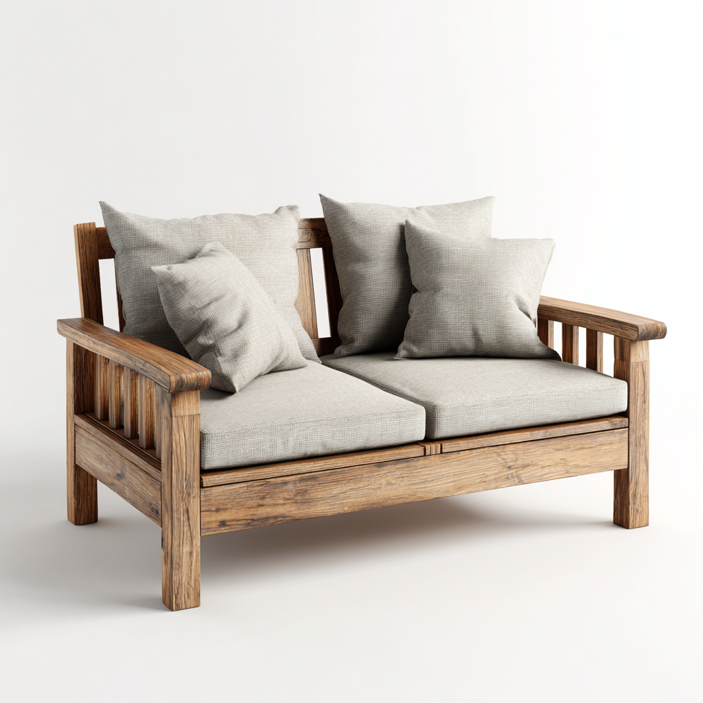 Divano da esterno in legno a 2 posti 130x75x85 cm - naturale-grigio - design rustico con cuscini sfoderabili-Designene