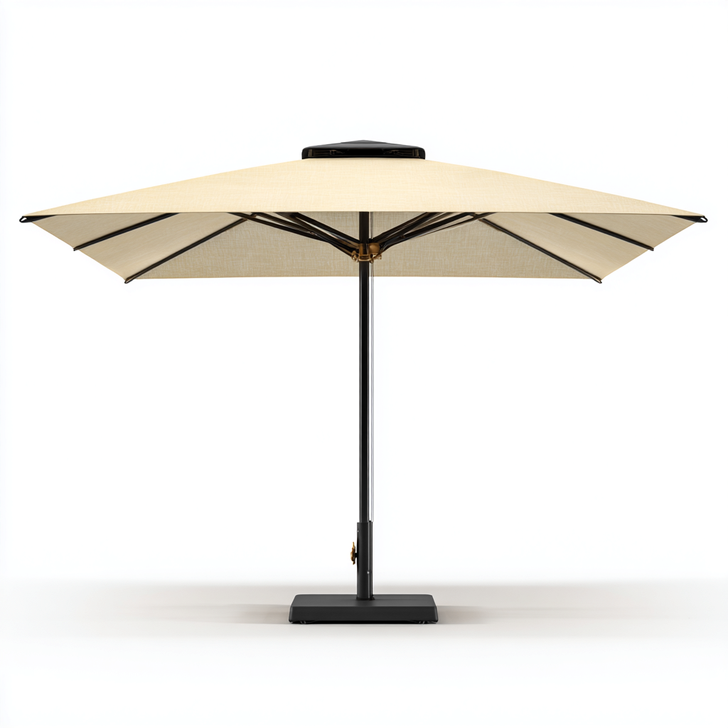 Ombrellone da giardino in poliestere 300x300x250 cm - beige - con palo in acciaio nero e base quadrata-Designene