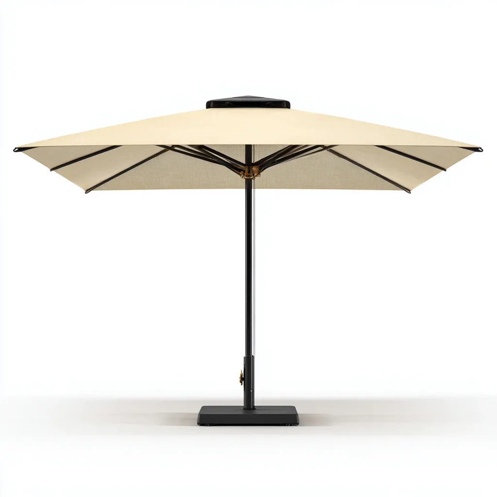 Ombrellone da giardino in poliestere 300x300x250 cm - beige - con palo in acciaio nero e base quadrata-Designene