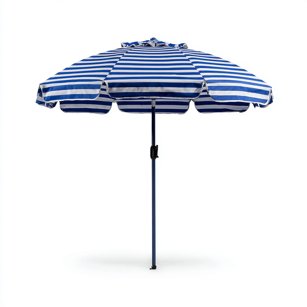 Ombrellone da spiaggia in poliestere 200x200x220 cm - blu-bianco - con palo in acciaio blu e bordi ondulati-Designene