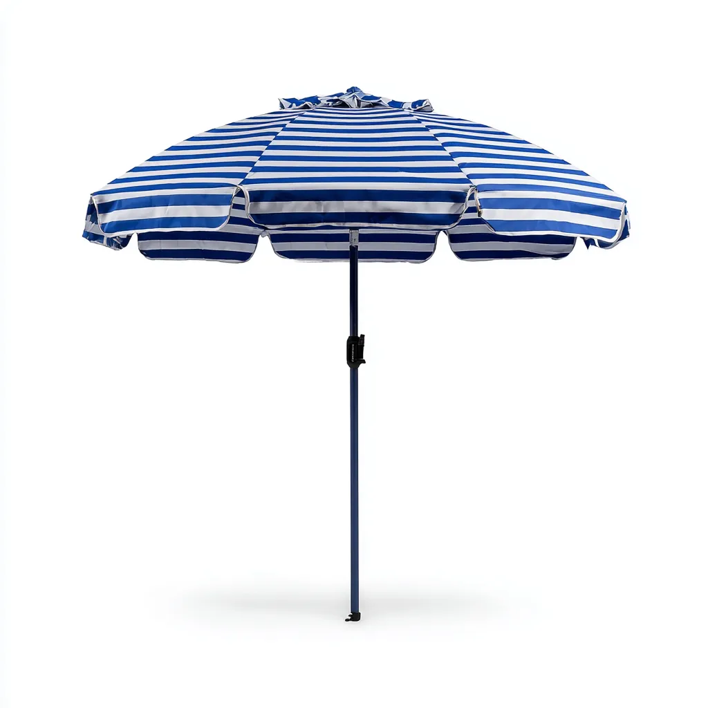 Ombrellone da spiaggia in poliestere 200x200x220 cm - blu-bianco - con palo in acciaio blu e bordi ondulati-Designene