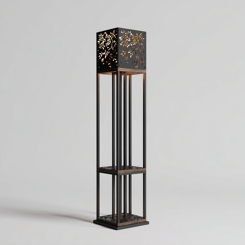 Lampada da terra metallo nero 32x32x155 cm nero-rame stile orientale moderno-Designene