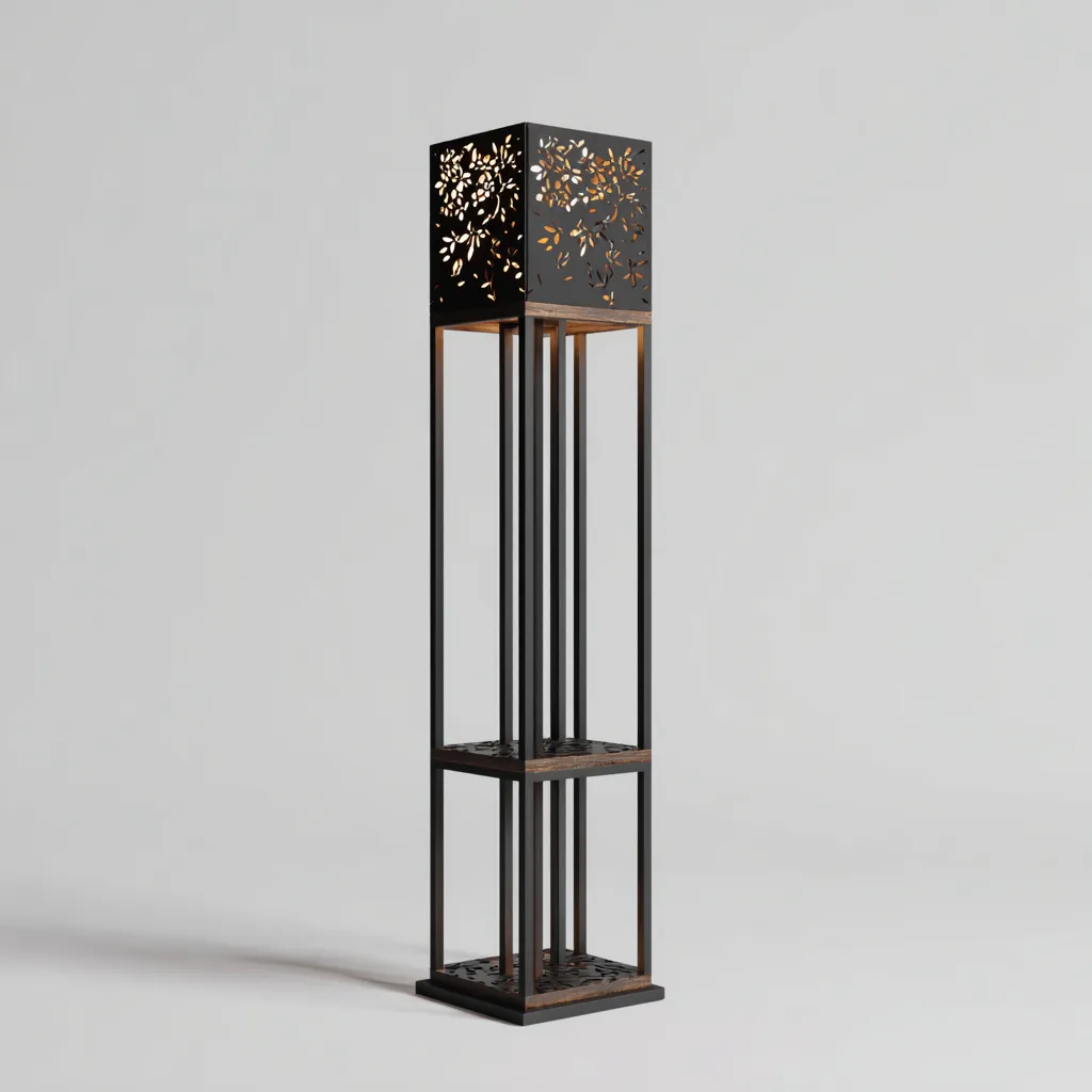 Lampada da terra metallo nero 32x32x155 cm nero-rame stile orientale moderno-Designene