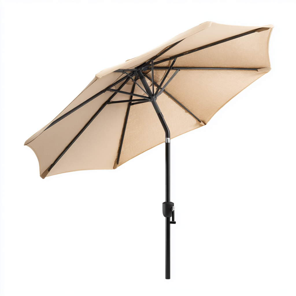 Ombrellone da giardino in poliestere 270x270x250 cm - beige-nero - design rotondo inclinabile con struttura in acciaio e sistema LED solare integrato-Designene