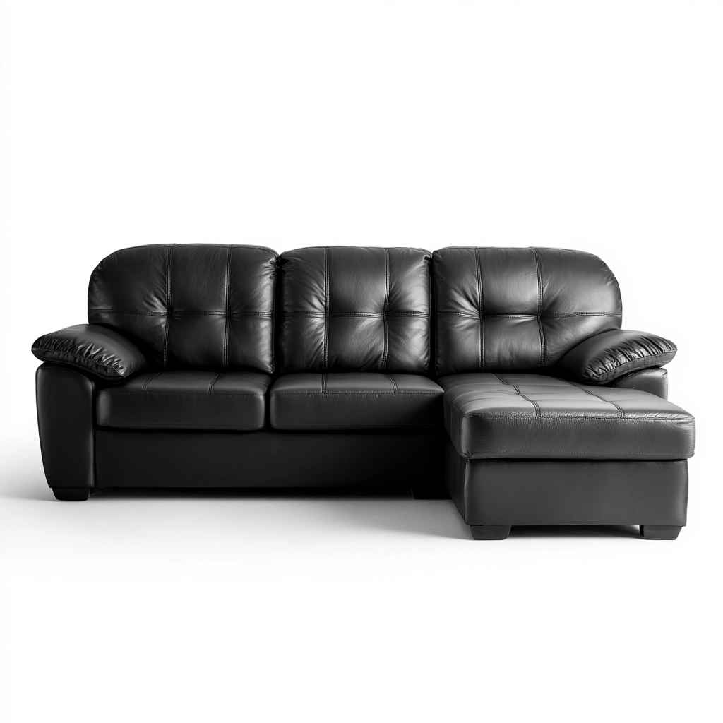 Divano angolare in pelle 250x160x90 cm - nero - design moderno con chaise longue imbottita-Designene