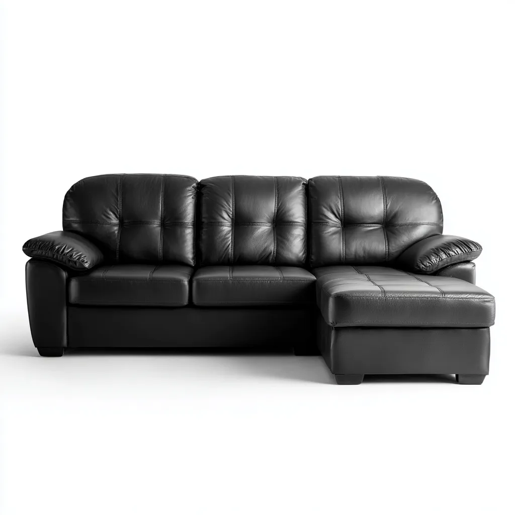 Divano angolare in pelle 250x160x90 cm - nero - design moderno con chaise longue imbottita-Designene