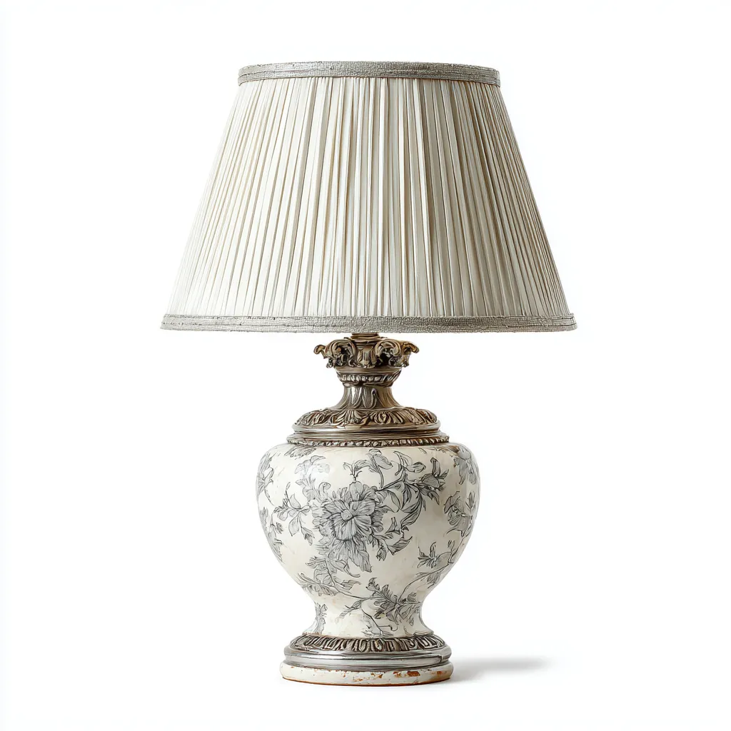 Lampada da tavolo in ceramica e metallo 32x32x55 cm - bianco - stile classico vintage-Designene
