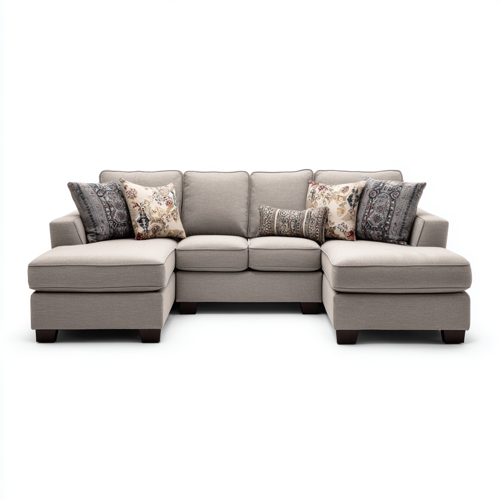 Divano angolare in tessuto 280x180x90 cm - grigio chiaro - design moderno e confortevole - struttura modulare con chaise longue su entrambi i lati-Designene