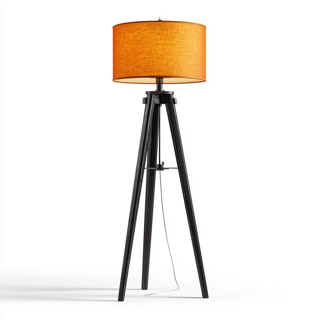 Lampada da terra treppiede - Legno e tessuto - 45x45x160 cm - Nero-arancione - Stile moderno-Designene