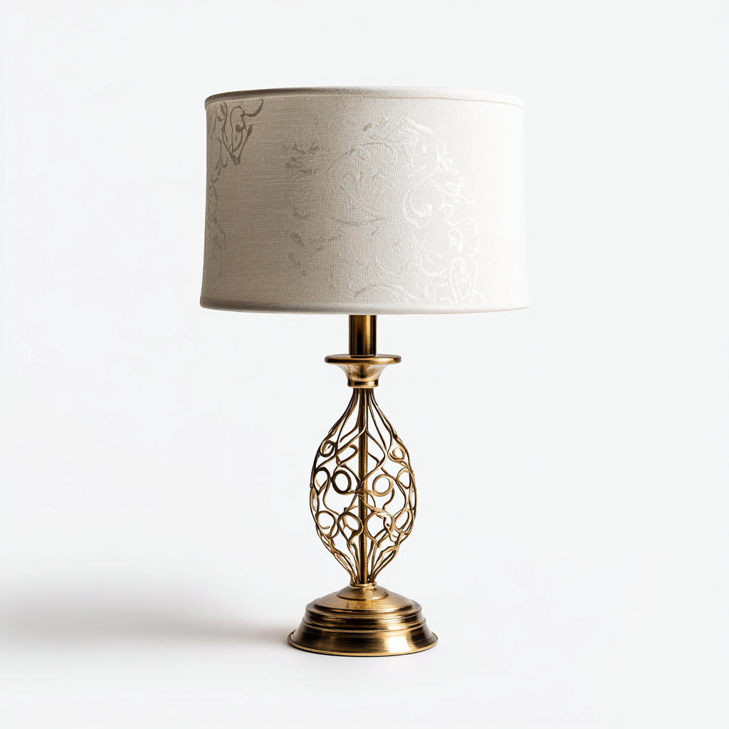 Lampada da tavolo in metallo con paralume in tessuto 26x26x50 cm - oro-bianco - design classico moderno-Designene