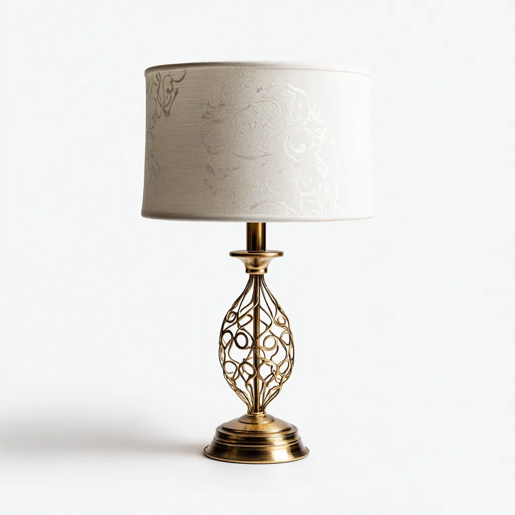 Lampada da tavolo in metallo con paralume in tessuto 26x26x50 cm - oro-bianco - design classico moderno-Designene